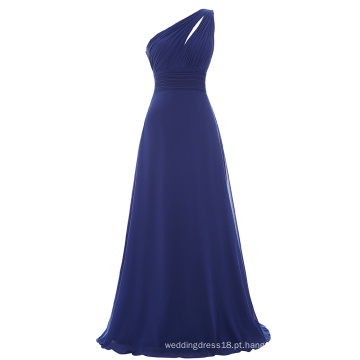 Starzz Um ombro Marinho Azul Chiffon Vestido de dama de honra longo ST000071-3